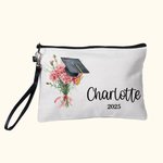 Personalisierte Geburt Blume Graduation Cap Makeup Tasche mit Namen Jahr und Armband Graduation Keepsake Geschenk für Absolventen