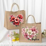 Personalised Heart Flower Reusable Jute Tote Bag with Name Travel Accessories Valentine's Day Anniversary Gift for Women Girls