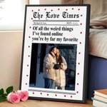 Personalized New York Times Style Love Heart Photo Canvas Painting with Names Year Wall Decor Birthday Valentine's Day Anniversary Gift for Couple