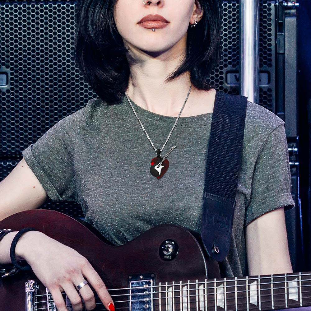Personalized Guitar and Guitar Pick Pendant Necklace with Engraved Text ...