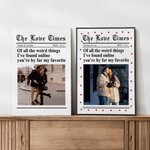 Personalized New York Times Style Love Heart Photo Canvas Painting with Names Year Wall Decor Birthday Valentine's Day Anniversary Gift for Couple