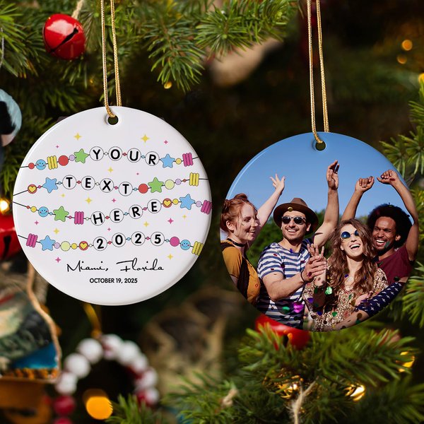 Personalized Double Sided Friendship Bracelet 2025 Eras Tour Style Ceramic Christmas Ornament with Photo Christmas Tree Decor Gift for Music Lover