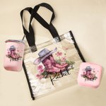 Personalized Vintage Cowboy Hat Boots Birth Flower Clear Tote Bag with Name Birthday Travel Wedding Party Gift for Women