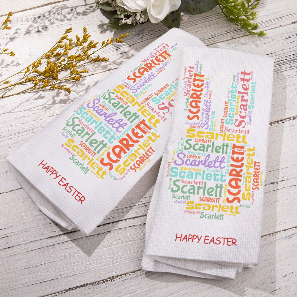 Torchon gaufré à séchage rapide personnalisé avec nom Pendaison de crémaillère Cadeau de Pâques pour la famille