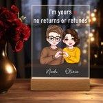 Gesto de corazón personalizado Personaje de dibujos animados Acrílico LED Luz de Noche con Base de Madera y Nombres Decoración de Escritorio Regalo de San Valentín para Pareja