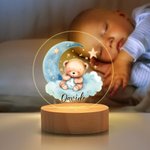 Luce notturna personalizzata con nome luna stella orsetto acrilico base in legno decorazione casa cameretta compleanno regalo per bambini