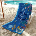 Toalla de playa personalizada mundo marino extra grande de microfibra y secado rápido con inicial y nombre regalo para niños en viajes y veranos
