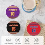 Sottobicchieri personalizzati in ceramica multicolore con nome e numero Set di 4 regali di compleanno per gli amanti dello sport
