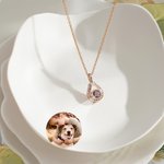 Personalized Water Droplets Photo Projection Zircon Necklace Anniversary Birthday Valentine's Day Gift for Women