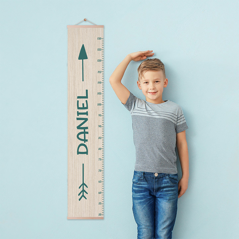 Flèche Personnalisée Nom Toile Amovible Règle de Mesure de la Taille de l'Enfant Nursery Toddler Room Décoration Murale Cadeau d'Anniversaire pour Garçons Filles