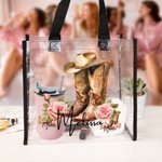 Personalized Vintage Cowboy Hat Boots Birth Flower Clear Tote Bag with Name Birthday Travel Wedding Party Gift for Women