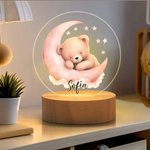 Luce notturna personalizzata con nome luna stella orsetto acrilico base in legno decorazione casa cameretta compleanno regalo per bambini