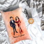 Personalized Watercolor Face Photo Cartoon Couple Soft Rectangle Pillow Cover with Name Home Decor Valentine's Day Housewarming Gift for Couple