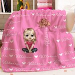 Coperta morbida personalizzata con nome e fiore di nascita a personaggio cartone animato regalo di compleanno o Natale per bambini