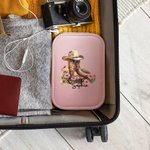 Personalizado Vintage sombrero de vaquero Botas de Nacimiento Flor de cuero Joyero con LED tricolor Cosméticos Espejo Viaje esencial Regalo de cumpleaños para las mujeres