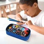 Estuche de lápices Oxford de doble capa con nombre y cremallera personalizado con diseño de acuarela para Gamepad Regalo de cumpleaños de vuelta al cole para niños Niñas