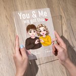 Gesto de corazón personalizado Personaje de dibujos animados Acrílico LED Luz de Noche con Base de Madera y Nombres Decoración de Escritorio Regalo de San Valentín para Pareja