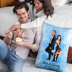 Personalized Watercolor Face Photo Cartoon Couple Soft Rectangle Pillow Cover with Name Home Decor Valentine's Day Housewarming Gift for Couple