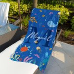 Toalla de playa personalizada mundo marino extra grande de microfibra y secado rápido con inicial y nombre regalo para niños en viajes y veranos