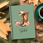 Personalisierte Cowgirl Hut Stiefel Geburt Blume Notebook A5 Spirale Notebook mit Namen Initial 120 Seiten Hochzeit Geburtstag Geschenk für Brautjungfern Frauen