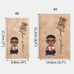 Taccuino di 100 pagine personalizzato con personaggio cartone animato e fiore di nascita copertina in pelle PU regalo per chi ama scrivere