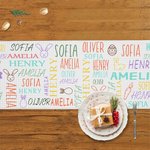 Personalisierte Bunny Ostereier Wort Wolke Tischläufer mit Namen und Quasten Tischdekoration Ostern Party Favors Geschenk für Familie