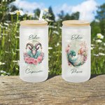 Personalised Watercolour 12 Constellation Sign Zodiac Design 20oz  Glass with Bamboo Lid and Straw Birthday Anniversary Gift for Astrology Enthusiast