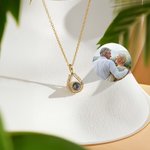 Personalized Water Droplets Photo Projection Zircon Necklace Anniversary Birthday Valentine's Day Gift for Women