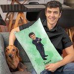 Personalized Watercolor Face Photo Cartoon Couple Soft Rectangle Pillow Cover with Name Home Decor Valentine's Day Housewarming Gift for Couple