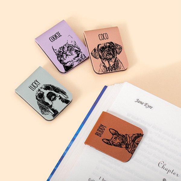 Personalisiertes Skizzen Hund Katze Magnetisches Lesezeichen mit Namen Gesichtfoto Schule Büro Schreibwaren Geschenk für Tierliebhaber Bücherwurm