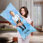 Personalized Watercolor Face Photo Cartoon Couple Soft Rectangle Pillow Cover with Name Home Decor Valentine's Day Housewarming Gift for Couple