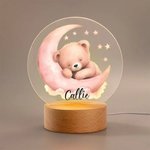Luce notturna personalizzata con nome luna stella orsetto acrilico base in legno decorazione casa cameretta compleanno regalo per bambini