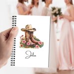 Personalisierte Cowgirl Hut Stiefel Geburt Blume Notebook A5 Spirale Notebook mit Namen Initial 120 Seiten Hochzeit Geburtstag Geschenk für Brautjungfern Frauen