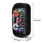 Estuche de lápices Oxford de doble capa con nombre y cremallera personalizado con diseño de acuarela para Gamepad Regalo de cumpleaños de vuelta al cole para niños Niñas