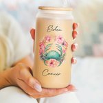 Personalised Watercolour 12 Constellation Sign Zodiac Design 20oz  Glass with Bamboo Lid and Straw Birthday Anniversary Gift for Astrology Enthusiast