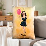 Personalized Watercolor Face Photo Cartoon Couple Soft Rectangle Pillow Cover with Name Home Decor Valentine's Day Housewarming Gift for Couple