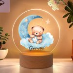 Luce notturna personalizzata con nome luna stella orsetto acrilico base in legno decorazione casa cameretta compleanno regalo per bambini