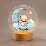 Luce notturna personalizzata con nome luna stella orsetto acrilico base in legno decorazione casa cameretta compleanno regalo per bambini