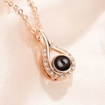 Personalized Water Droplets Photo Projection Zircon Necklace Anniversary Birthday Valentine's Day Gift for Women