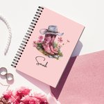 Personalisierte Cowgirl Hut Stiefel Geburt Blume Notebook A5 Spirale Notebook mit Namen Initial 120 Seiten Hochzeit Geburtstag Geschenk für Brautjungfern Frauen