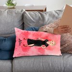 Personalized Watercolor Face Photo Cartoon Couple Soft Rectangle Pillow Cover with Name Home Decor Valentine's Day Housewarming Gift for Couple