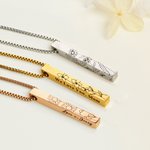 Collier de 4 Faces Personnalisé avec Fleur de Naissance et Texte Gravés Cadeau Anniversaire pour Elle
