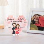 Personalized Double-sided Cartoon Hugging Couple Heart Building Block Puzzle with Date and Name Valentine's Day Anniversary Gift for Couple