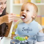 Set di posate personalizzato con nome materiale in silicone alimentare con piatto con ventosa a forma di granchio regalo utile e pratico per bambini