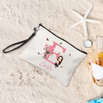 Borsa trucco in tela multicolore con cinturino polso personalizzata con nome iniziale cartone fiore regalo di compleanno e anniversario per le donne
