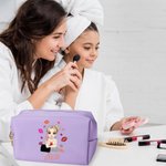 Personligt läppstift Tecknad flicka Läder Sminkväska med namn Bärbar Resa Essentials Födelsedag Brudtärna Present för flickor Kvinnor