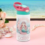 Gourde Isotherme 355 ml Personnalisée avec Motif Sirène Féerique Océan Initiale et Nom Poignée et Paille en Silicone Cadeau Rentrée pour Fille
