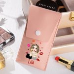 Personalisierte Lippenstift Cartoon Mädchen Make-up Pinsel Tasche Set mit Namen und 8 Stück Make-up Pinsel Geburtstag Braut Dusche Geschenk für Mädchen Frauen
