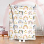 Personalised Colorful Rainbow Soft Throw Blanket with Name Home Decor Birthday Baby Shower Gift for Newborn Girl Boy