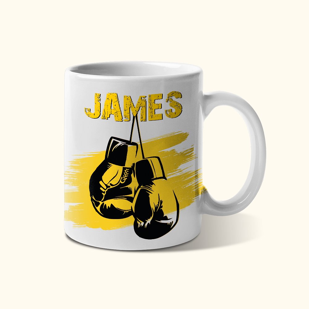 Tasse en céramique multicolore personnalisée avec nom et gant de boxe Cadeau d'anniversaire pour les amateurs de boxe et de sport